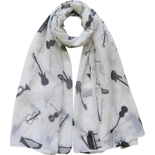 Musical Instruments Guitar Piano Violin Drums Saxophone Harp Cello Flute Trumpet Print Womens Scarf Shawl Wrap