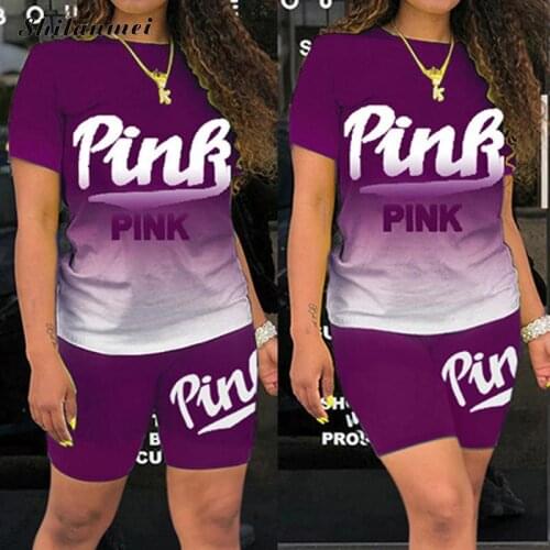 2021 Plus Size Letter Two Piece Outfits for Women Cute Pink Clothing T Shirt Shorts Sweat Suit Lounge Wear Matching Sets 3XL