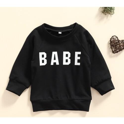 0-3T Babe Children Casual Cute Fashion Pullover Letter Print Pattern Long-Sleeved Round Neck Top Sweater Khaki/Black