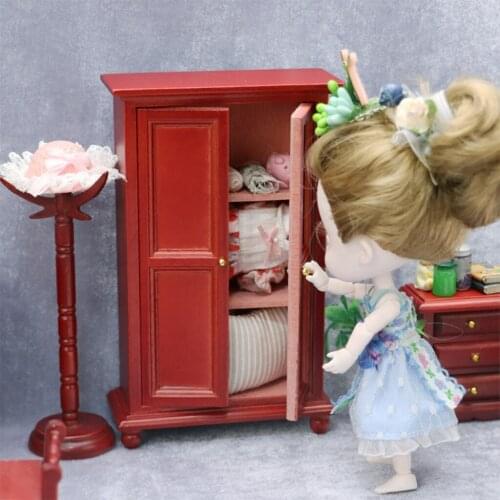 1:12 Dollhouse Miniature Accessories Mini Wooden Storage Wardrobe Simulation Cabinet Furniture Toys For Doll House