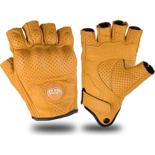 100% Goatskin Retro Motorcycle Half Finger Gloves Summer Fingerless Motocross Racing Motorbike Guante Moto Off Road Riding Glove