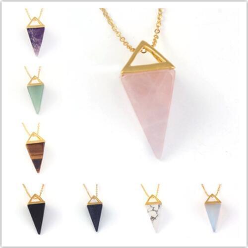 100-Unique 1 Pcs Light Yellow Gold Color Square Pyramid Pendant White Turquoises Stone Necklace Opal Jewelry