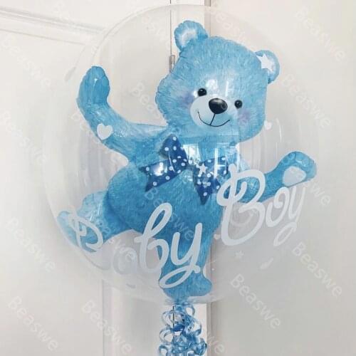 24inch Baby Girl Blue Pink Bubble Ball in Balls Boy 4D Bear Foil Balloons Birthday Baby Shower Party Decorations Kids Toys