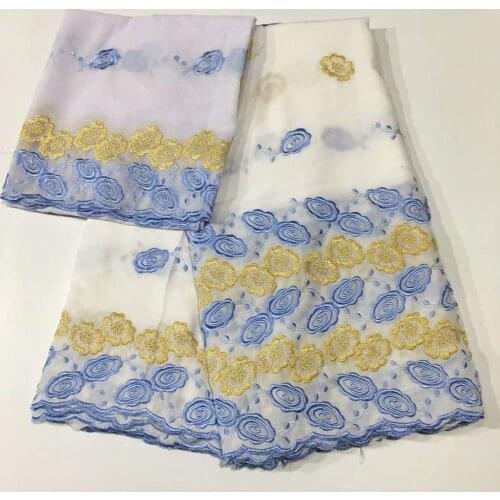 5+2Yards Wedding Dress Material Swill Voile Lace 100% Cotton Fabric In Switzerland High Quality Nigerian Guinea Brocade Fabric