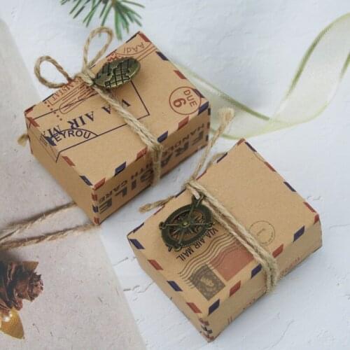 50pcs Kraft Paper Candy Boxes With Globe And Compass Chocolate Packaging Box Gifts Box Party Favors Box