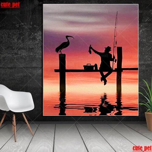 DIY Full Diamond Painting Cheers to angler and seagulls Diamond Painting Mosaic Craft Needlework 5d Embroidery Rhinestone Decor