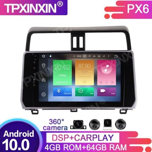 64GB PX6 Android 10.0 For Toyota Prado 2018-2019 Car Multimedia Player GPS Navigation Headunit Radio Audio Stereo Tape Recorder