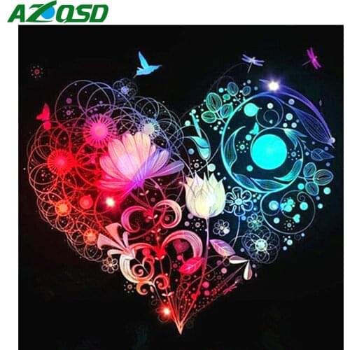 AZQSD Diamond Painting Love Heart Cross Stitch Full Square Handicraft Diamond Embroidery Landscape Mosaic Rhinestones Home Decor