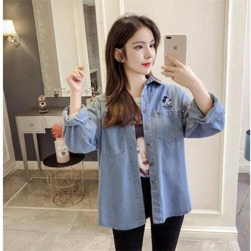 Blouse Women Shirt Womens Embroidered Denim Shirt Loose Long Sleeve Jacket Blusas Ropa De Mujer