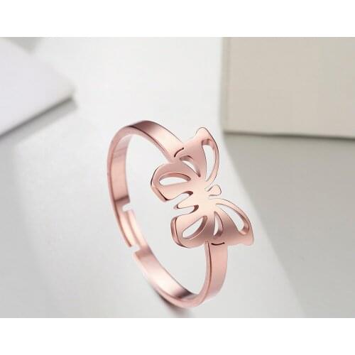 Cazador Butterfly Shape Finger Rings Rose Gold Color Fashion Women Ring 2021 New Arrival Stainless Steel Jewelry Birthday Gift