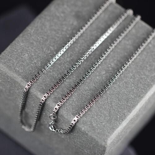 BOCAI new solid S925 sterling silver jewelry Thai silver handmade ladies 2.0mm carve double box chain 925 silver woman necklace