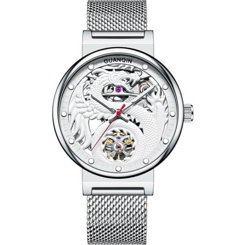 GUANQIN Men Luxury Brand Stainless Steel Strap Business Watch Gold Sport Automatic Mechanical Male Skeleton Clock zegarki meskie