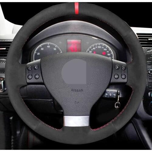 DIY Black Suede Leather Steering Wheel Cover For Volkswagen Golf 5 2005-2009 Passat B6 Jetta 3 Tiguan 2008 2009 2010 Accessories