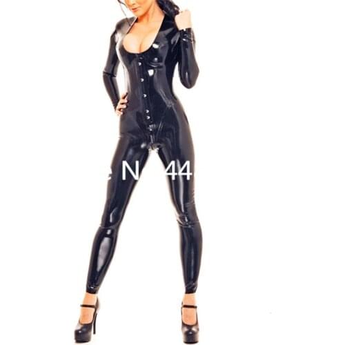 Black Latex Fashion Corsetly U-neck Catsuit Latex Rubber Bodysuit for Girls Outfit lace teddy lingerie bodysuit