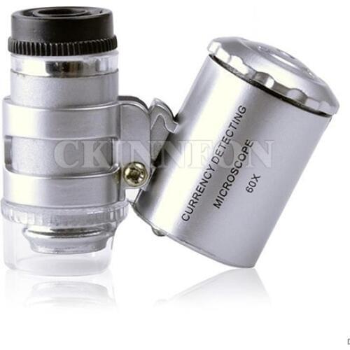 DHL high quality 500pcs Latest 60x Handheld Mini Pocket Microscope Loupe Jeweler Magnifier With LED Light