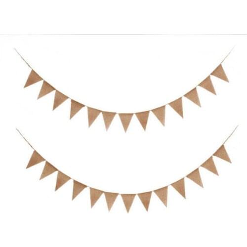 Jute Linen Flag DIY Handmade Crafts Birthday Christmas Wedding Party Decoration Fabric 15 Pieces of Pennant Home Party Flag