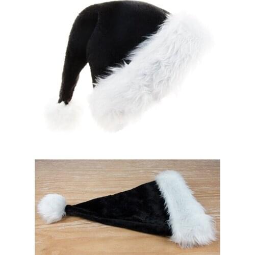 1Pc Black Plush Christmas Hat Thickened Fleece Big Ball Christmas Halloween Party Hat