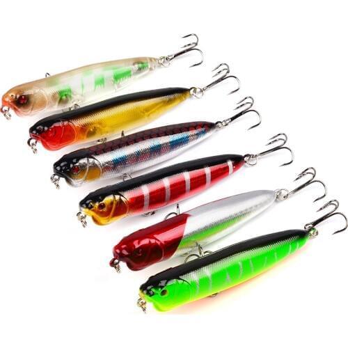 HiUmi 6pcs 11.76G 9CM Popper 3D eyes 6# fish hooks boat rock fishing lures hard artificial baits swimbaits gear