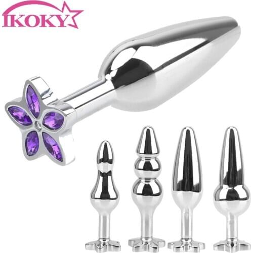 IKOKY Sex Toys For Women Man Gay Jewelry Metal Butt Plug Anal Beads Five Leaves Clover Anal Plug Prostate Massager Anus Dilator