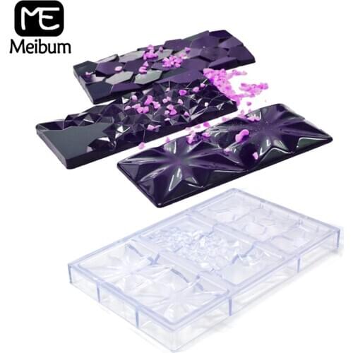 Meibum 3 Cavity Chocolate Mold Polycarbonate 90g Geometric Diamond Block Candy Mould PC Plastic Dessert Tray Baking Tools