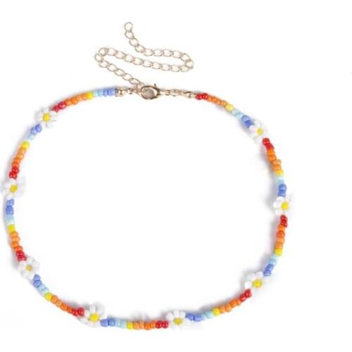 2021 Trendy Colored Beaded Floret Necklace Pearl Necklace Choker Necklace for Women Accessories Fashion Jewellery