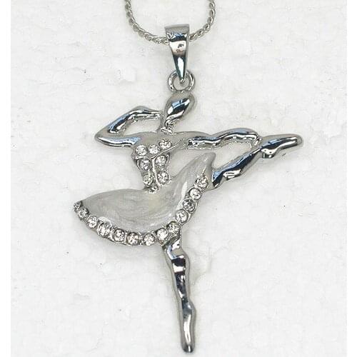 Fashion Clear Rhinestone Enamel Ballet Pendant Necklace Chain jewelry F404 A