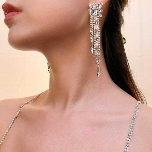 Fashionable advanced feeling irregular smart long diamond chain tassel earrings summer women