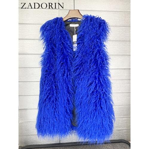 ZADORIN Colorful Fashion Long Hairy Faux Fur Vest Women Streetwear V Neck Pink Yellow White Faux Fur Gilet Winter Jackets Coats