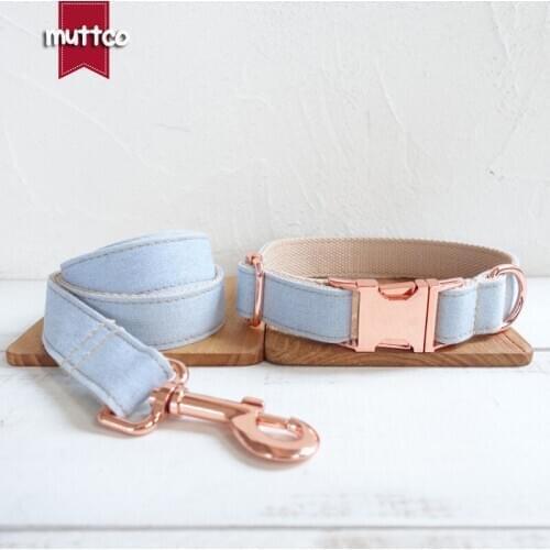 MUTTCO retailing self-design collar THE LIGHT JEAN handmade collar wathet blue and white 5 sizes dog collar UDC034M