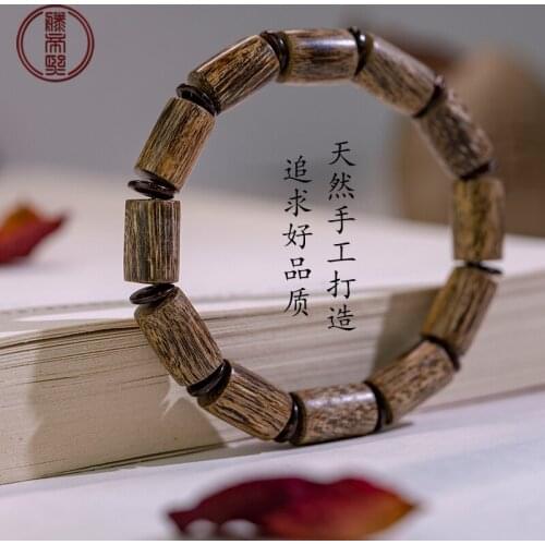 Natural Kalimantan fragrant hand string female man agilawood wood Buddha bead old wood bucket bead single ring bracelet fidelity