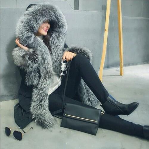 New Women Fashion Winter Jacket Warm Fur Thicken Goose Down Coat Real Fox Fur Collar Outwear