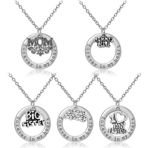 5pcs/lot Ancient Forever In my Heart MOM Big Little Sister Love My Wife Necklace Exquisite Simple Women Mom Jewelry Gift