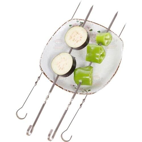 10pcs Stainless Steel BBQ Flat Skewers With Hook Barbecue Needle Portable BBQ Grill BBQ Meat Sticks Skewers Outdoor BBQ Tools