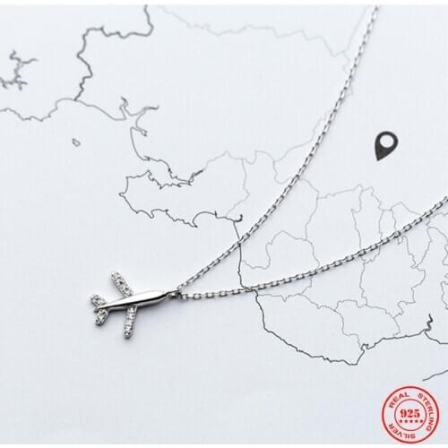 YIZIZAI Geniune 925 Sterling Silver Airplane Pendant Necklace For Women Handmade Crystal Aircraft Jewelry Christmas Gifts