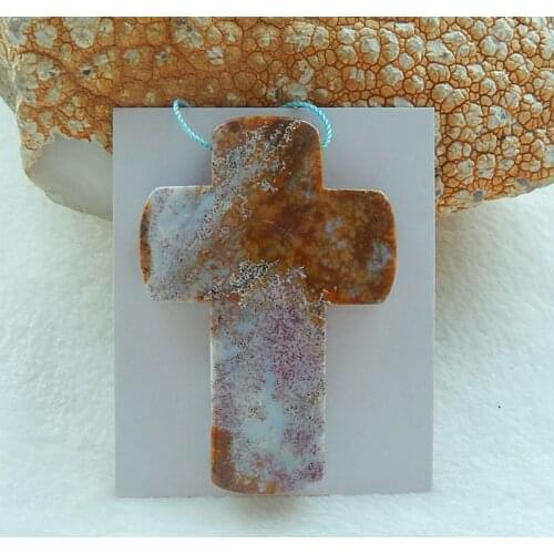 Natuarl Carved Gemstone Ocean Jasper cross Pendant Cabochon ,61x41x8mm,28.1g