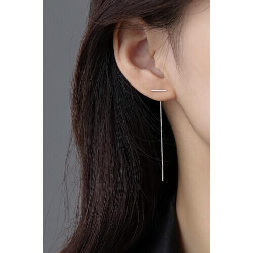 925 Sterling Silver Simple Long Tassel Drop Earrings For Women Wedding Jewelry Oorbellen Pendientes eh988