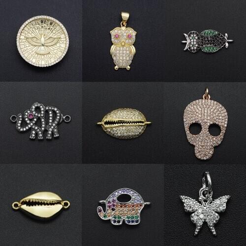 Fabulous Diy Skull CZ Charms Butterfly Wholesale Necklace Pendant Owl Elephant Zircon Connector For Shell Jewelry Making
