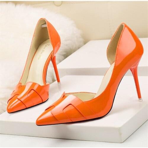 2021 Korean Show Thin Women High Heels Shoes Patent Leather Fashion Pumps Side Cut-Outs Shallow Ladies Office Shoes 8 Colors