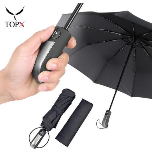 Wind Resistant Fully-Automatic Umbrella Rain Women 3Folding Big Windproof Umbrellas Men Black Coating Business Car 10K Parasol