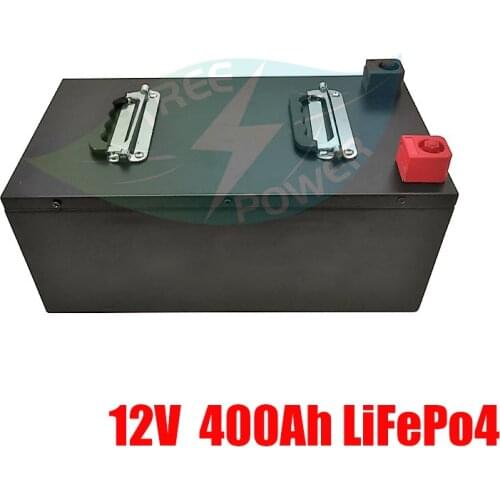 High capacity stainless steel shell 12V 400ah Lifepo4 Battery with BMS for RV AGV Solar Panel Energy system + 20A Charger