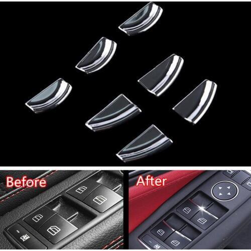 YAQUICKA 7Pcs/set Car Interior Door Window Lift Switch Button Stickers Trim Styling Accessories For Mercedes Benz GLE 2015-2018