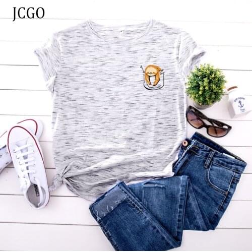 JCGO Women T-shirt Summer Short Sleeve 100% Cotton Plus Size S-5XL Cute Sloth Print Casual O Neck Female Tshirt Tees Tops