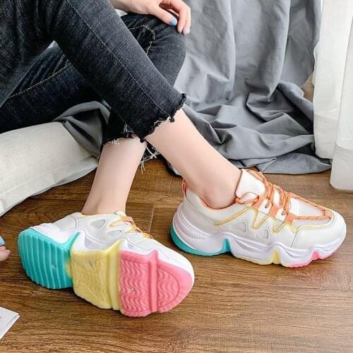 Fashion Sneakers Women 2021 Autumn Rainbow Outsole Thick Bottom Flats Shoes Big Size Platform Womens Shoes