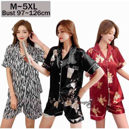 Women Pajamas Suits with Shorts Female Silk Summer Sets Satin Pijama Sleepwear Pyjamas Plus Size 4XL 5XL Nightwear Loungewear