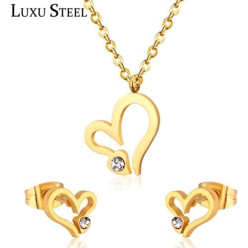 LUXUSTEEL pendientes Women Jewelry Sets Stainless Steel Heart Pendant Necklace Earrings Brinco Wedding Jewelry Accessories Party
