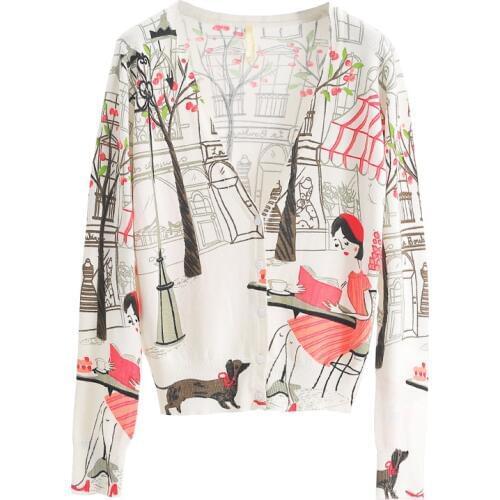 Women Cardigans Sweater Coat Autumn Winter Casual V-Neck Long Sleeve Printed Knit Sweater Female Tops Cardigan Mujer Outwear