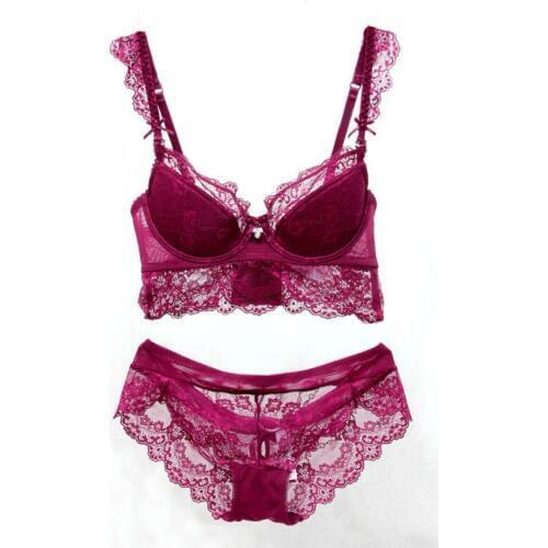 Women Sexy Bra Up Lace Gather Underwear Set Push Up Brassiere Woman Lingerie Set Underwire Bra +Translucent Briefs