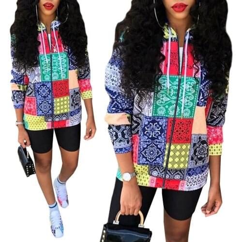 2021 spring and autumn womens personality trend retro cashew flower color matching long-sleeved hoodie zipper sports sweater