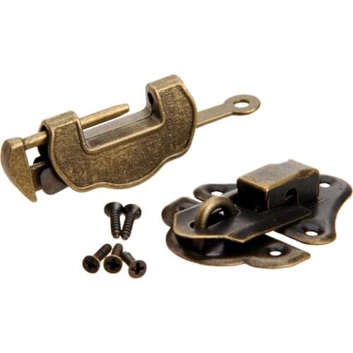 1Pc Antique Bronze Jewelry Wooden Box Case Toggle Hasp Latch 48*35mm with Chinese Old Lock Furniture Hardware with Screws
