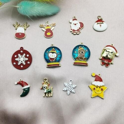 10pcs/Pack New Christmas Charms Pendants Enamel Bracelet Party Home Metal Craft Decoration Tree Hanging DIY Jewelry Accessories